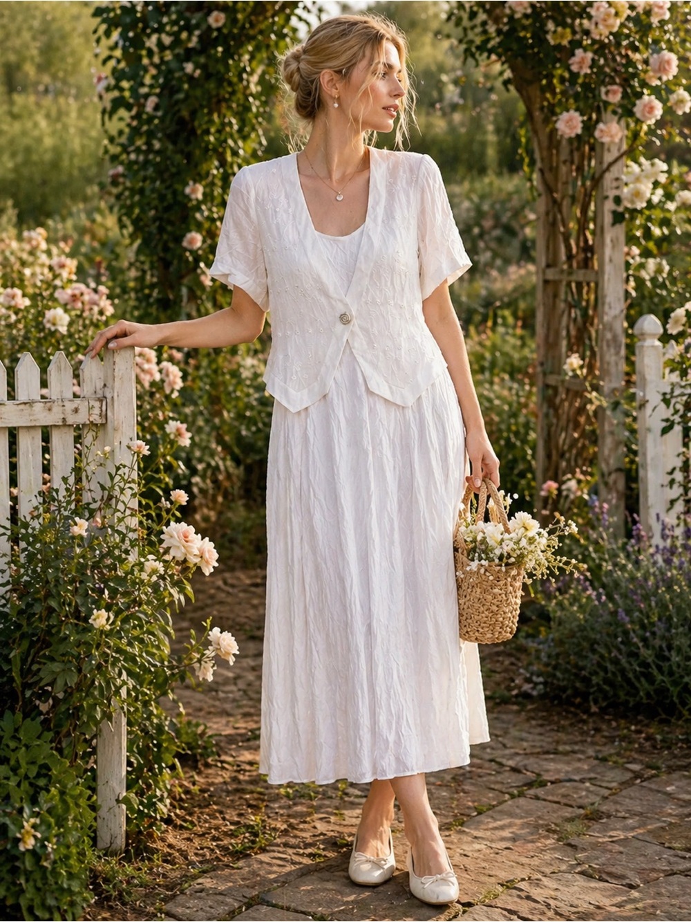 Embroidered Cottagecore Midi Dress 8 Algo White Romantic Victoria